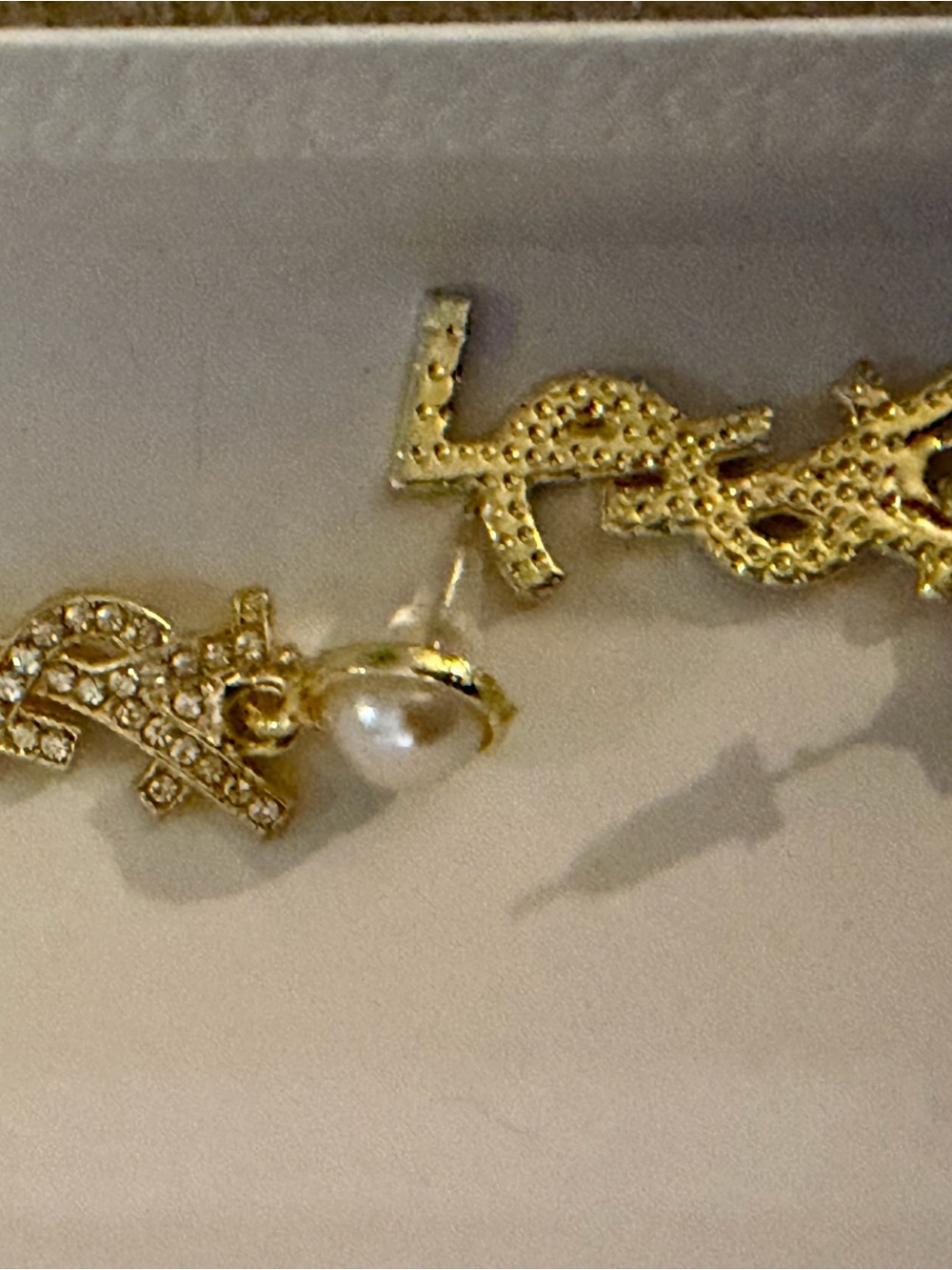 Gold Pearl Drop Earrings with Crystal Accents, fashion jewelry, new - Picture 6 of 9